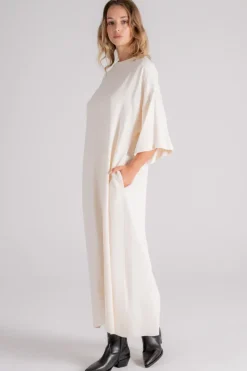 Abito asimmetrico viscosa/acetato beige