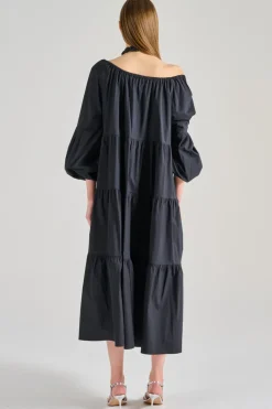 Abito con balze tessuto nero