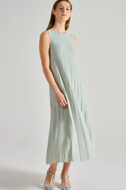 Abito cristalli lungo goccia tessuto verde