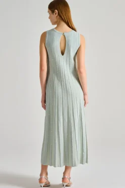 Abito cristalli lungo goccia tessuto verde