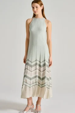 Abito fantasia righe americana tessuto verde