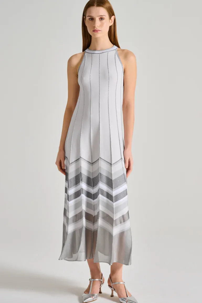 Abito fantasia righe americana sintetico argento