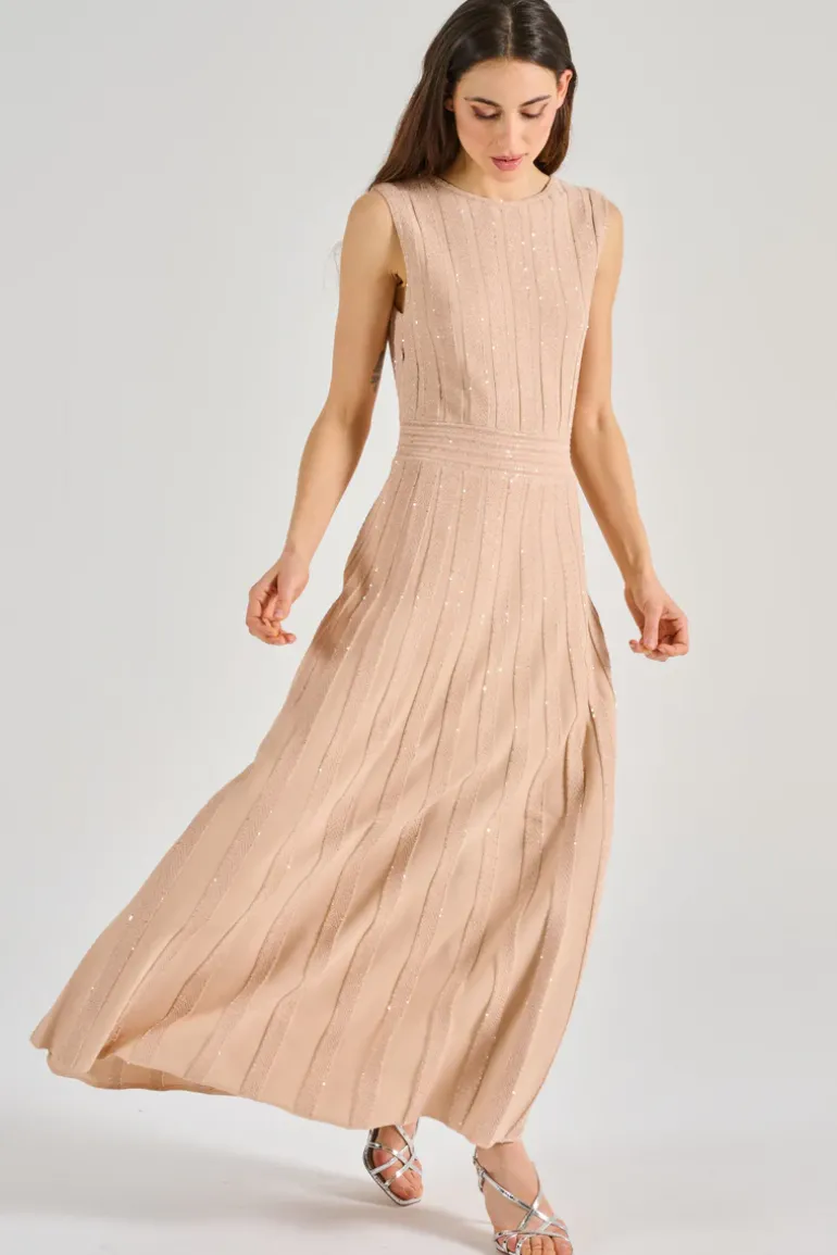 Abito lungo incrociato cristalli tessuto rosa