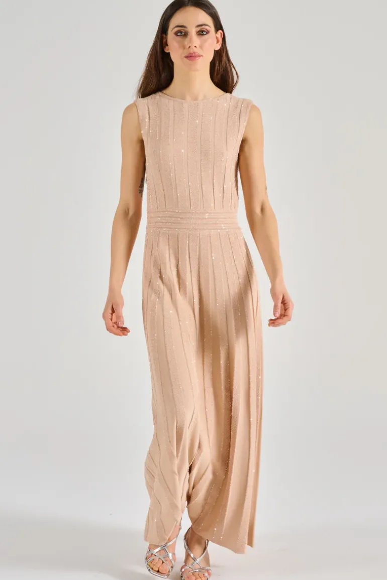 Abito lungo incrociato cristalli tessuto rosa