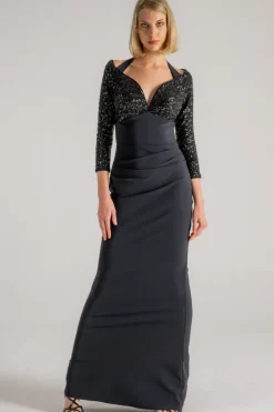 Abito lungo nero donna