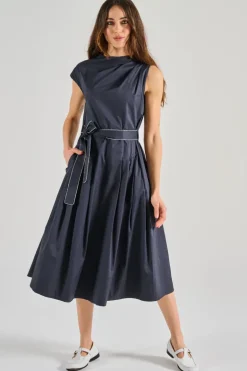 Abito lungo raso leggero blu