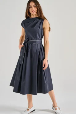 Abito lungo raso leggero blu