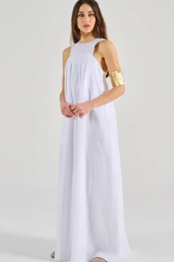 Abito lungo senza maniche tessuto bianco