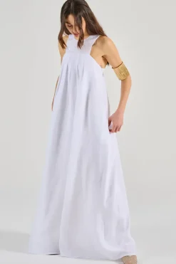 Abito lungo senza maniche tessuto bianco