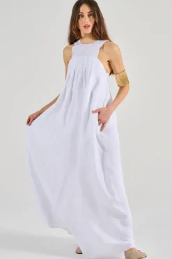 Abito lungo senza maniche tessuto bianco