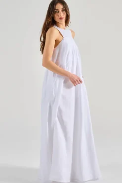 Abito lungo senza maniche tessuto bianco