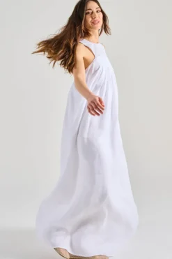 Abito lungo senza maniche tessuto bianco