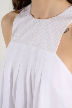 Abito lungo senza maniche tessuto bianco