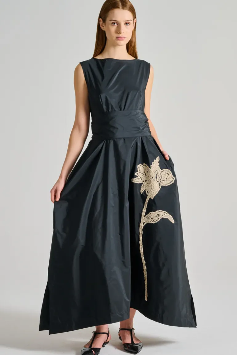 Abito only flower tessuto nero