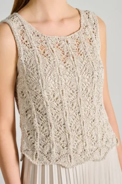 Abito pizzo cristalli plissè beige