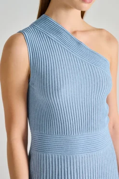 Abito plissé monospalla azzurro