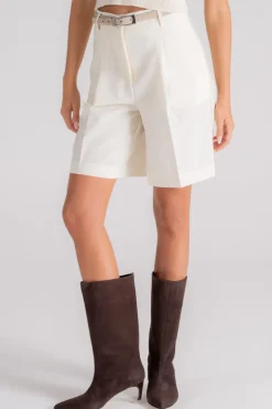 Bermuda camila in poliestere/lana vergine beige