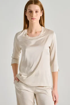 Blusa mezza manica raso fluido beige