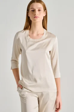 Blusa mezza manica raso fluido beige