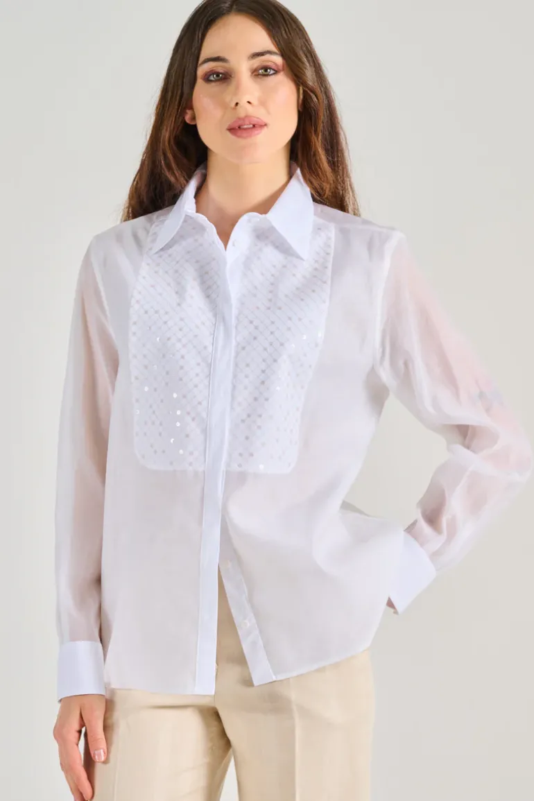 Camicia bimaterica bianco