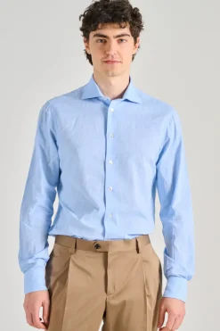 Camicia cotone/lino azzurro