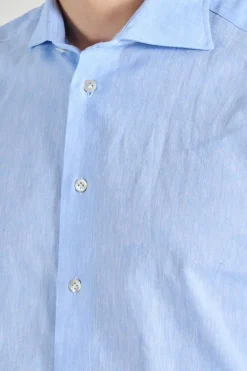 Camicia cotone/lino azzurro
