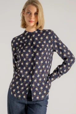 Camicia crepe di viscosa con stampa naive rose