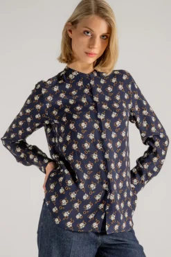 Camicia crepe di viscosa con stampa naive rose