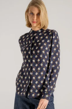 Camicia crepe di viscosa con stampa naive rose