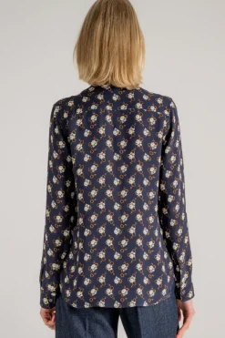 Camicia crepe di viscosa con stampa naive rose