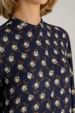 Camicia crepe di viscosa con stampa naive rose