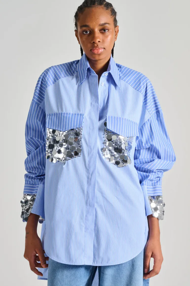 Camicia dettagli paillettes azzurro