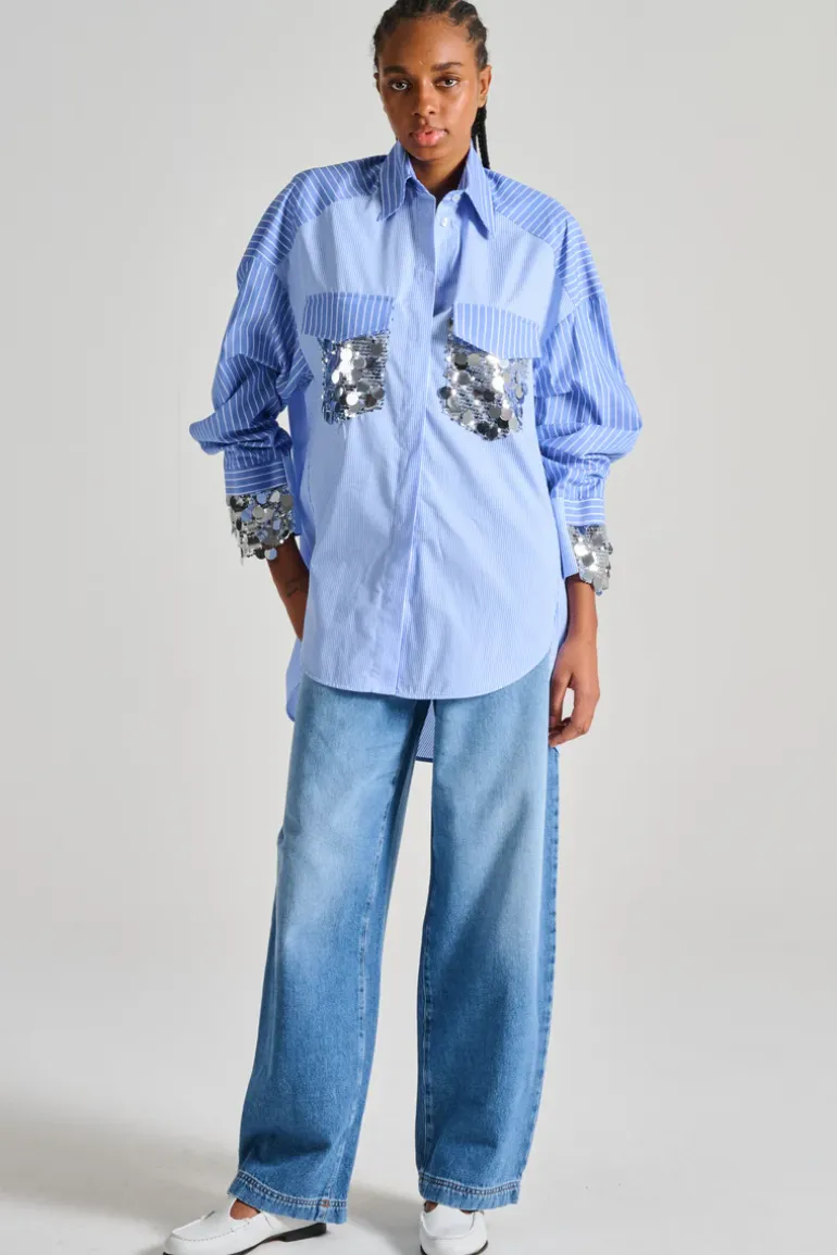 Camicia dettagli paillettes azzurro