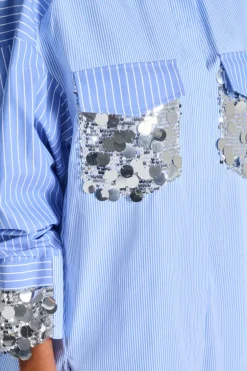 Camicia dettagli paillettes azzurro