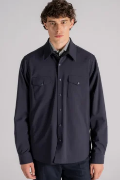 Camicia doppia in poliestere/lana blu