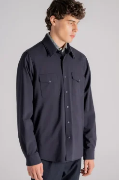 Camicia doppia in poliestere/lana blu