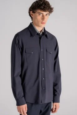 Camicia doppia in poliestere/lana blu