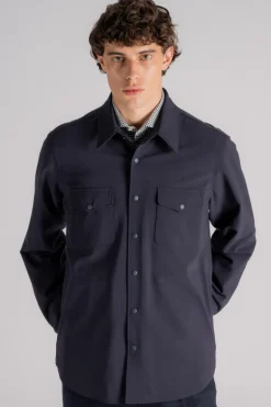Camicia doppia in poliestere/lana blu