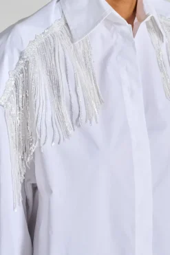 Camicia over shirt paillettes frange bianco