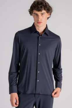 Camicia oxford in poliammide/elastam blu
