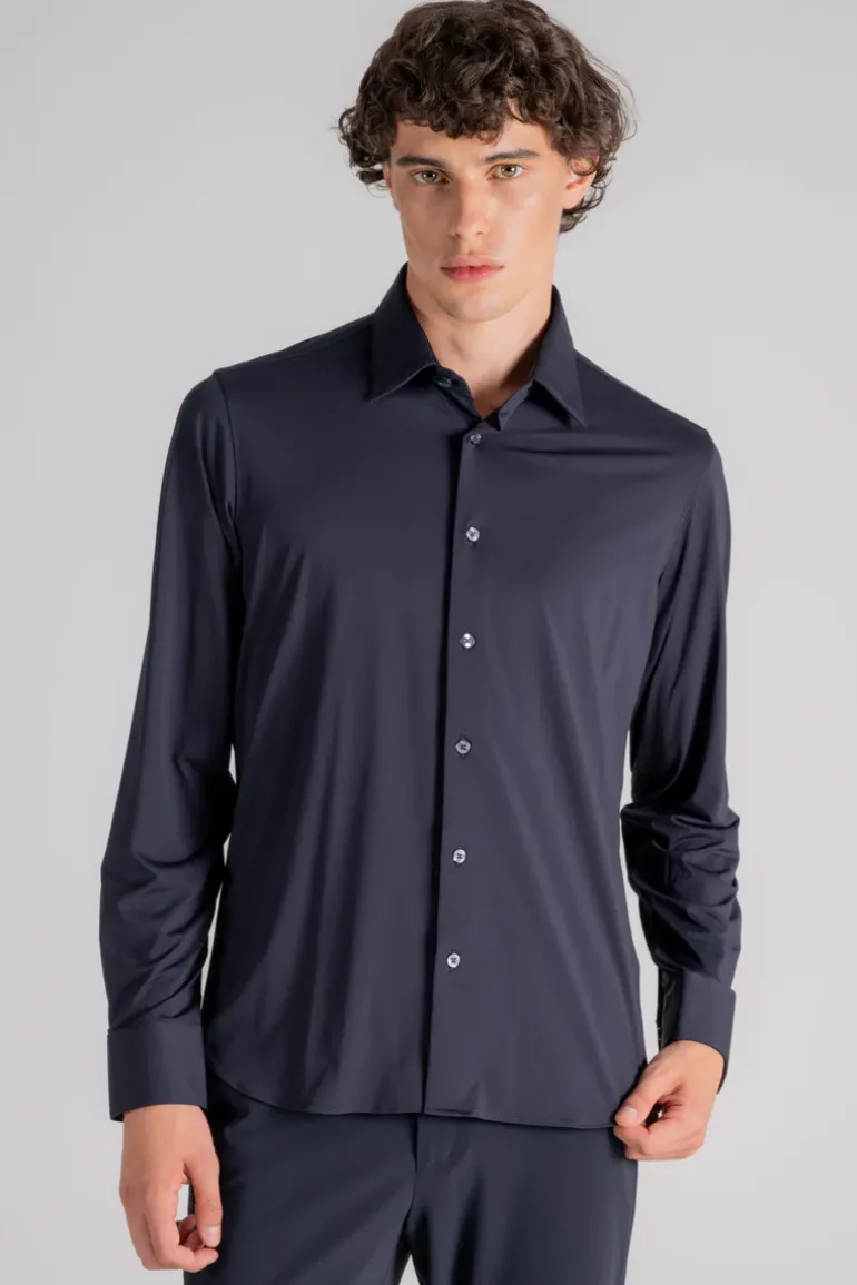 Camicia oxford in poliammide/elastam blu