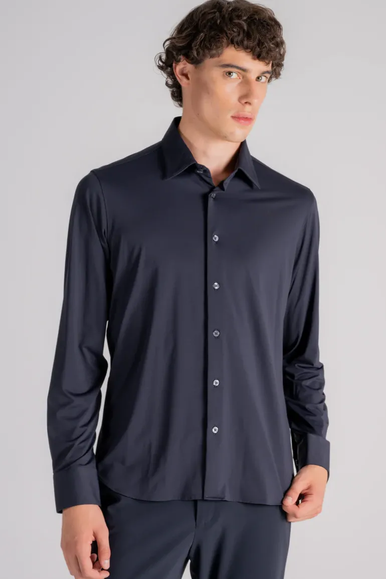 Camicia oxford in poliammide/elastam blu