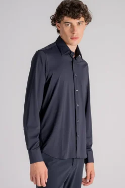 Camicia oxford in poliammide/elastam blu