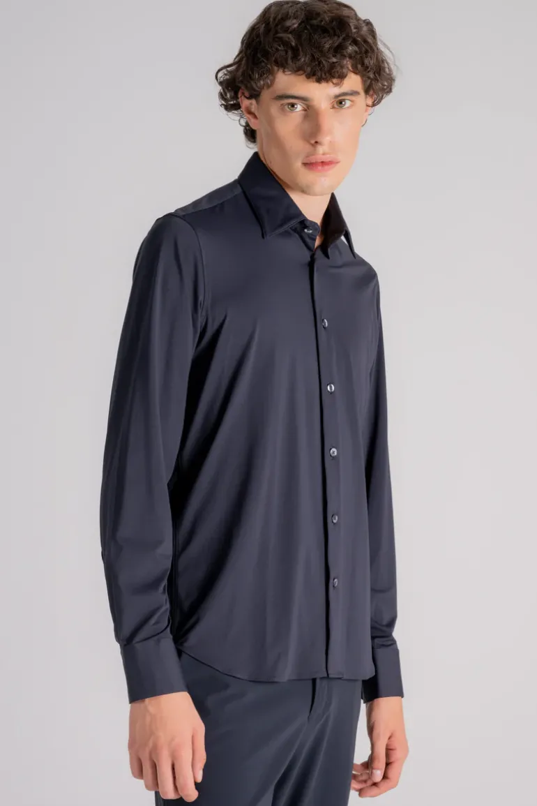 Camicia oxford in poliammide/elastam blu