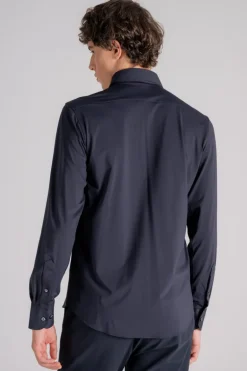 Camicia oxford in poliammide/elastam blu