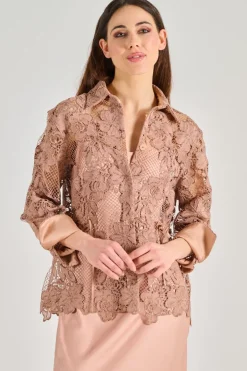Camicia pizzo macramè beige