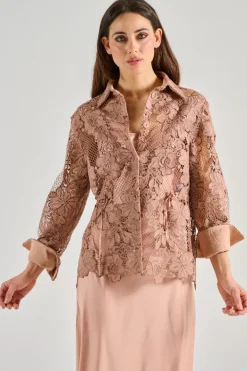 Camicia pizzo macramè beige