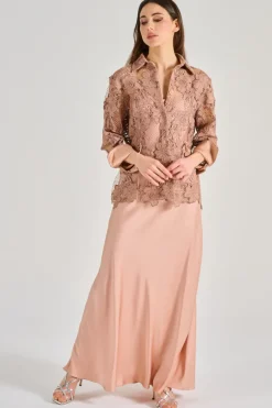 Camicia pizzo macramè beige