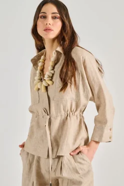 Camicia tela di lino effetto delavé beige