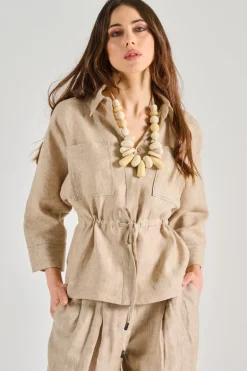 Camicia tela di lino effetto delavé beige